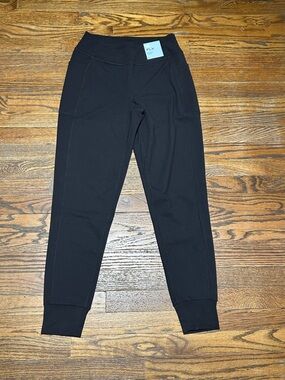 Women's Black Performance Jogger Pants - High Waist, Cuffed Ankles